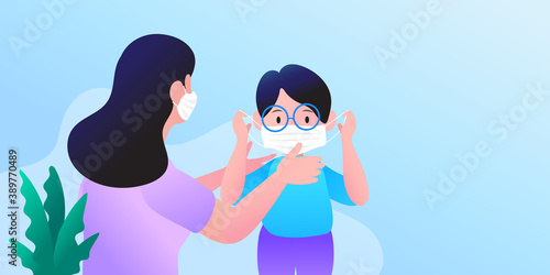 Teaching to wear mask properly. How to wear face mask. Protection against infections and viruses. Hygiene concept. Cartoon people character isolated illustration.