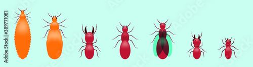 set of termite cartoon icon design template with various models. vector illustration isolated on blue background