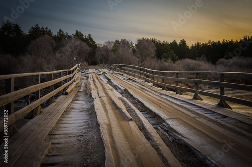 wooden bridge in the forest © Evgenii Ryzhenkov