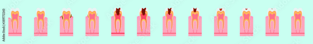 structure of tooth cartoon icon design template with various models. vector illustration isolated on blue background