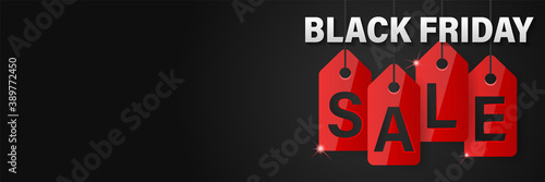 Black friday sale tags hanging red black illustration vector background banner