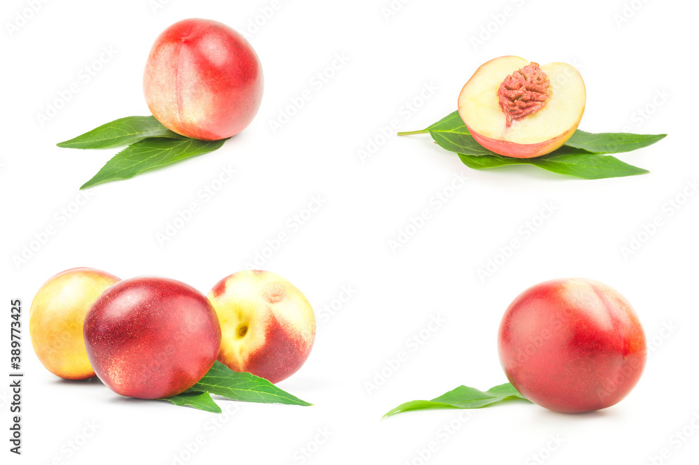 Set of isolated peaches isolated over a white background Set of isolated peaches isolated over a white background