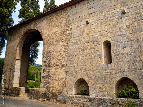 medieval stone church facade