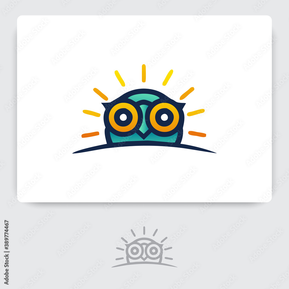 Circle owl logo illustration. owl logo with colorful and line style logo design