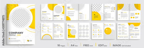 Corporate business brochure template layout, company brochure design, multipage design with yellow shapes, 