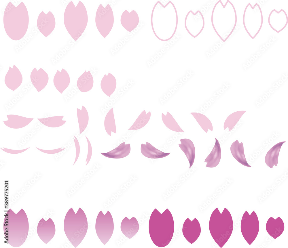 桜の舞い散る花びらのイラスト素材セット