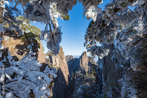 Rime landscape of Shixin Peak, Beihai Scenic Area, Huangshan Scenic Area, Anhui, China photo