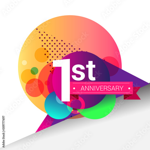 1st Anniversary logo, Colorful geometric background vector design template elements for your birthday celebration.