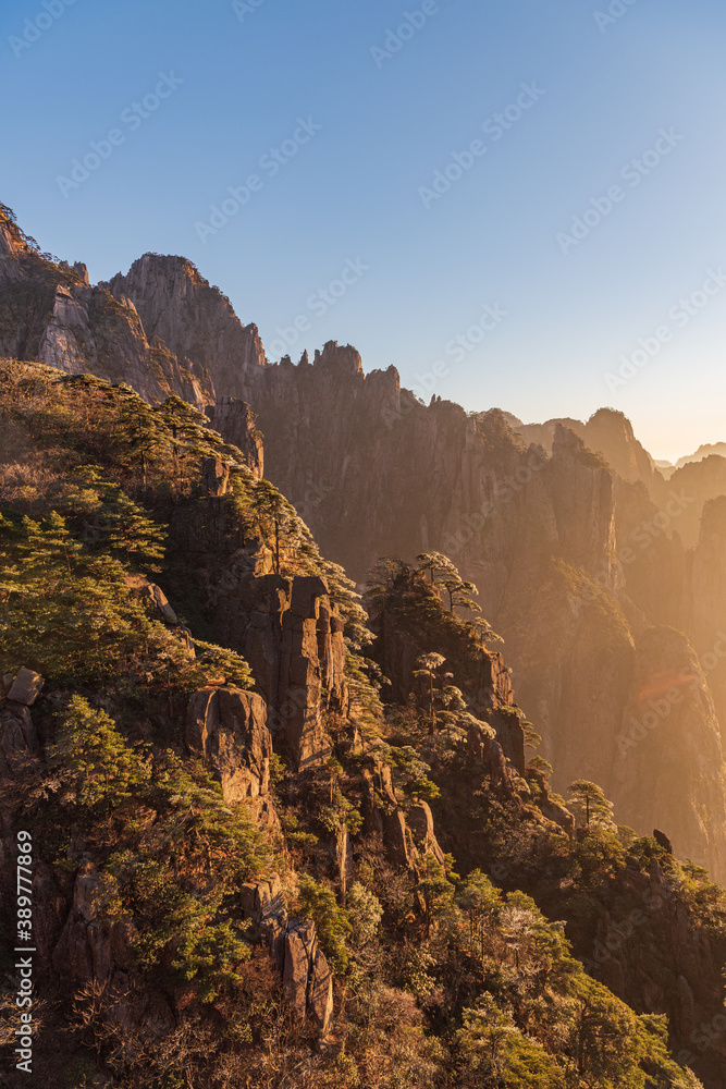 Sunset landscape of Xihai Grand Canyon in winter in Huangshan Scenic Area, China