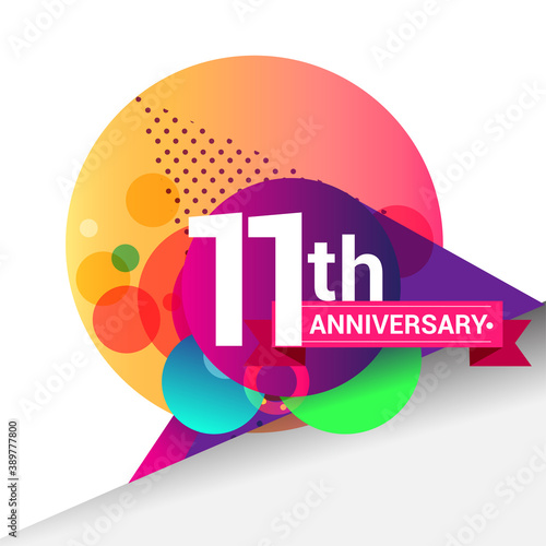 11th Anniversary logo, Colorful geometric background vector design template elements for your birthday celebration.
