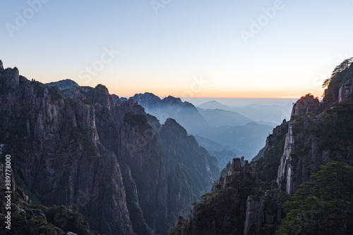 Sunset landscape of Xihai Grand Canyon in winter in Huangshan Scenic Area, China