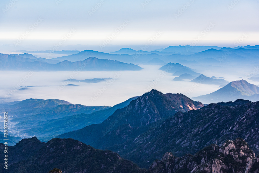 The sea of clouds in the winter morning in the North Seascape of Huangshan Mountain, Anhui, China