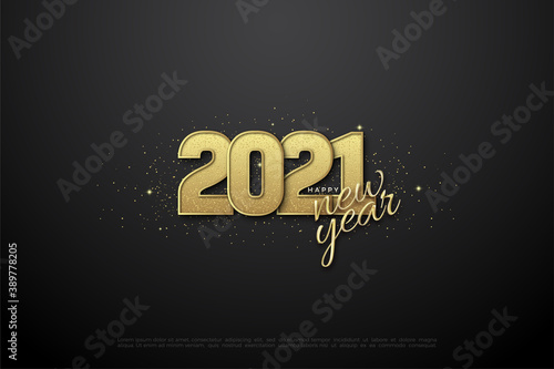 Happy new year 2021 with 3d gold glitter numbers.