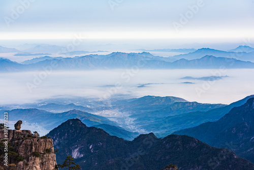 The sea of clouds in the winter morning in the North Seascape of Huangshan Mountain  Anhui  China