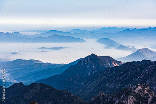 The sea of clouds in the winter morning in the North Seascape of Huangshan Mountain  Anhui  China