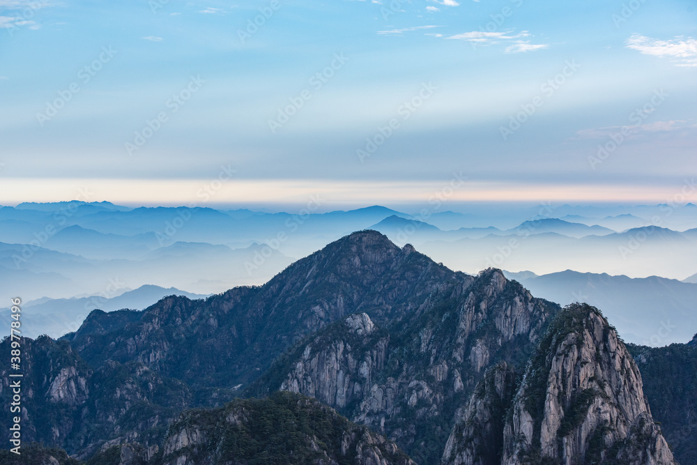 The sea of clouds in the winter morning in the North Seascape of Huangshan Mountain, Anhui, China