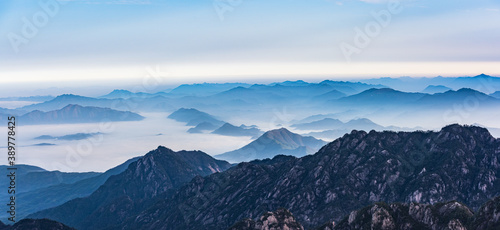 The sea of clouds in the winter morning in the North Seascape of Huangshan Mountain  Anhui  China