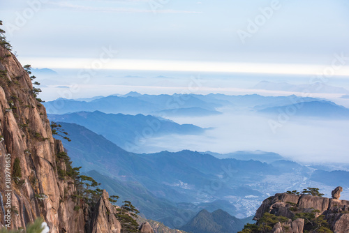 The sea of clouds in the winter morning in the North Seascape of Huangshan Mountain, Anhui, China