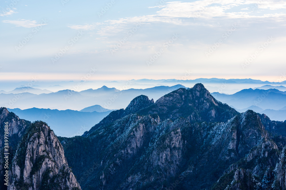 The sea of clouds in the winter morning in the North Seascape of Huangshan Mountain, Anhui, China