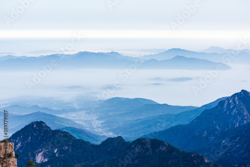 The sea of clouds in the winter morning in the North Seascape of Huangshan Mountain, Anhui, China