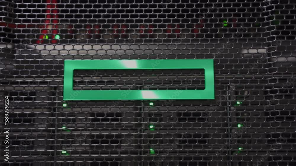Hewlett Packard Entreprise icon pops up on data server from the dark computer room