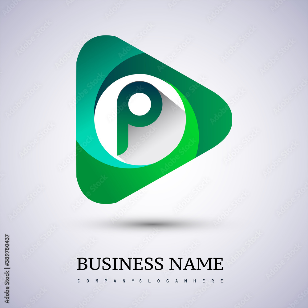 Logo P letter, green colored in the triangle shape, Vector design template elements for your Business or company identity.