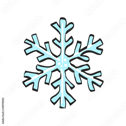 Snowflake icon in color drawing. Nature snowflakes winter December