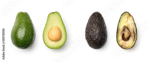Collection of avocados isolated on white background