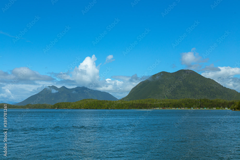 Tofino Harbour, Vancouver Island. British Columbia, Canada. Clayoquot Sound Inlets on background