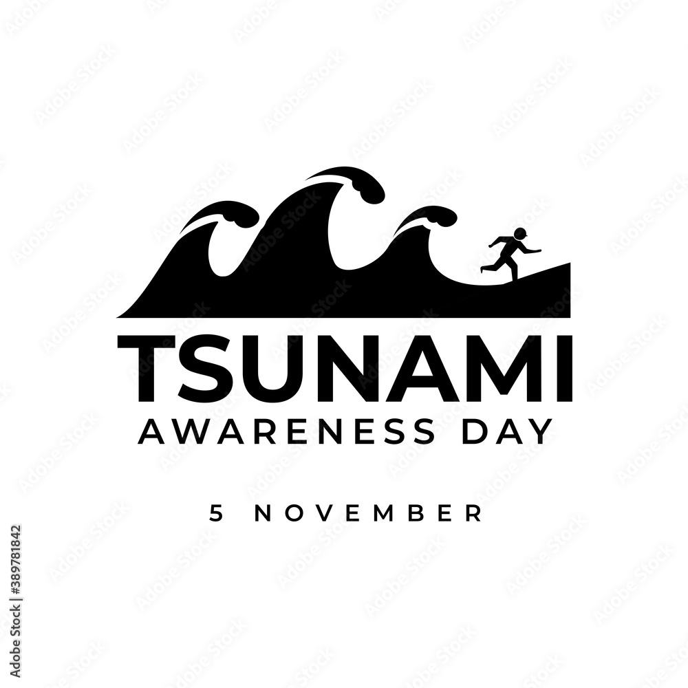 World Tsunami Awareness Day, 5 November. High tide waves conceptual illustration vector.