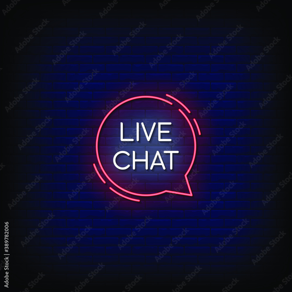 Live Chat Neon Signs Style Text Vector