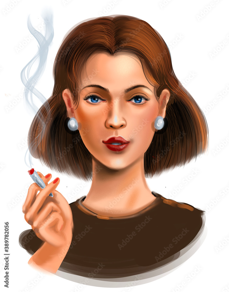 Pretty woman smoking cigarette. Digital illustration Pretty woman smoking cigarette. Digital illustration
