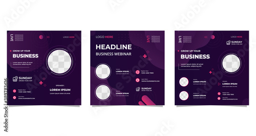 Set of Dark purple liquid background for Social media post template, business webinar, marketing webinar, Education, Online Class program, Etc