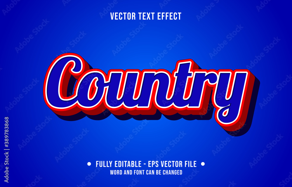Editable text effect - Country Blue and red color
