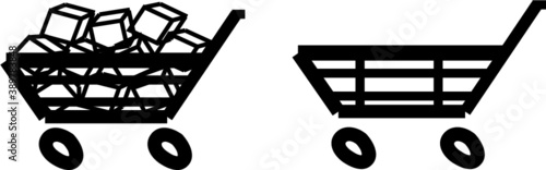 Ícono de tienda y venta. Símbolo de carrito de compra o cesta lleno y vacío. Ideal tiendas online