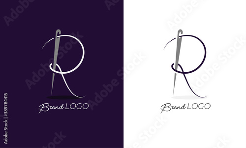 Letter R Tailor logo, letter R from thread and needle combination, Flat ...