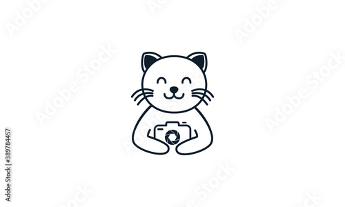 animal pet cat kitty kitten cute line  with camera logo vector