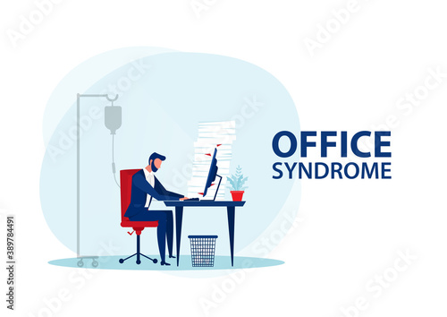 Vector - Tired businessman at office with office syndrome health concept