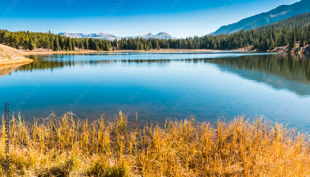 Obraz premium Andrews Lake With Sultan Mountain and Grand Turk, Andrews Lake State Wildlife Area, Colorado, USA