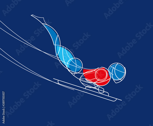 Skeleton athlete. Stylishly drawn linear sportsman sledding. Vector graphics