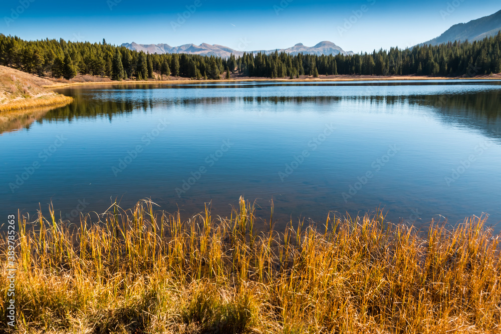 Andrews Lake With Sultan Mountain and Grand Turk, Andrews Lake State Wildlife Area, Colorado, USA