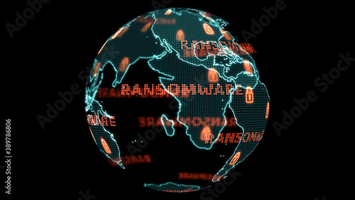 Digital global world map and technology research develpoment analysis to ransomware © darkfoxelixir