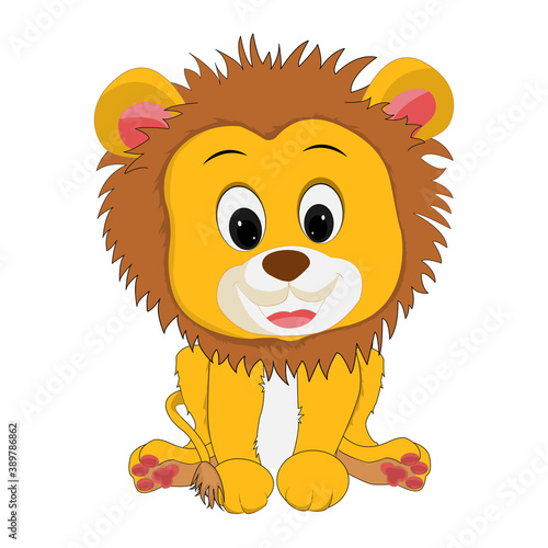 Drawing of a lion cub in cartoon style  made with bright yellow colors. Vector eps illustration.