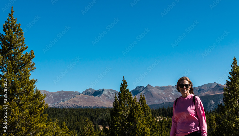 Female Hiker With The Grenadier Range, Andrews Lake State Wildlife Area, Colorado, USA