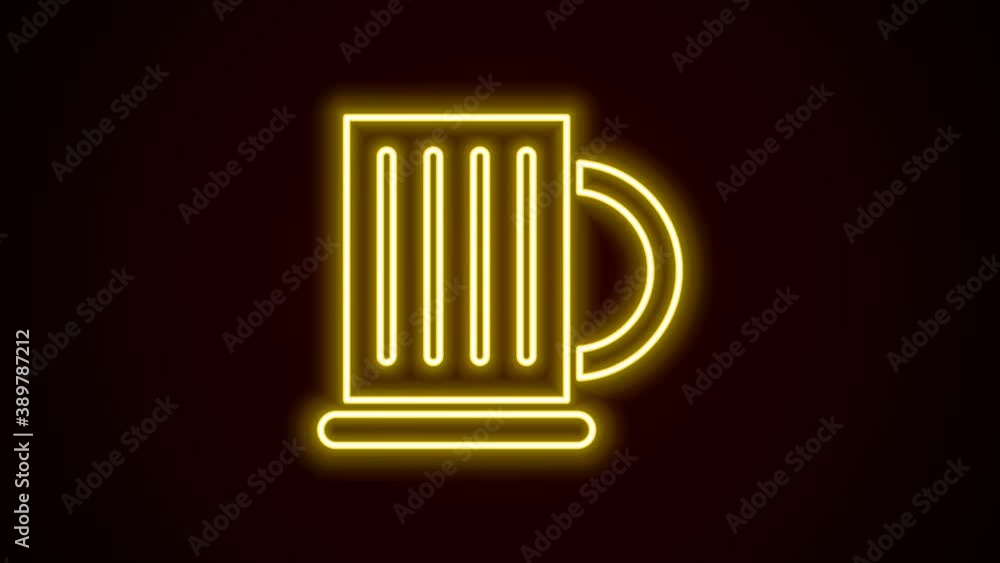 Glowing neon line Wooden beer mug icon isolated on black background. 4K Video motion graphic animation Glowing neon line Wooden beer mug icon isolated on black background. 4K Video motion graphic animation