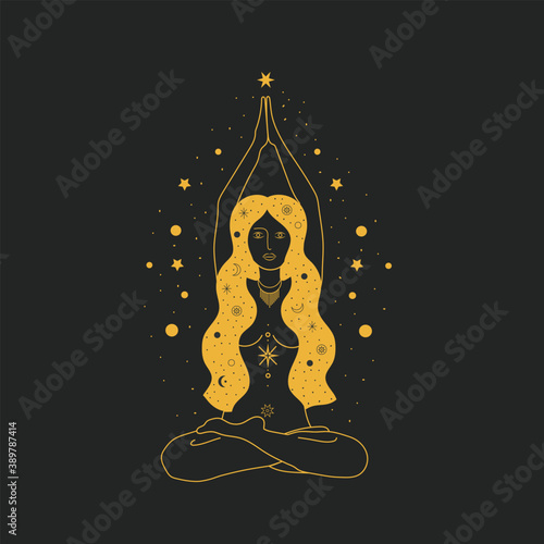 Sacred Witch/magic woman and mystical Symbols. Flat vector illustration. Good for web and print, logos, social media posts, branding, mystery invitations, stickers, blog or jewelry business and more.