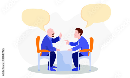 Two businessmen debate talking about serious topic. Angry businessman