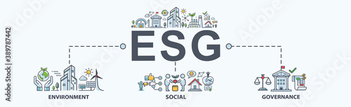 ESG banner web icon for business and organization, Environment, Social, Governance, corporate sustainability performance for investment screening. photo