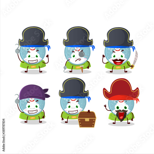 Cartoon character of snowball with snowman with various pirates emoticons