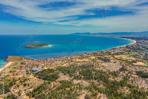 Aerial view of Xep beach, filming site " Toi Da Thay Hoa Vang Tren Co Xanh ", Phu Yen, Vietnam